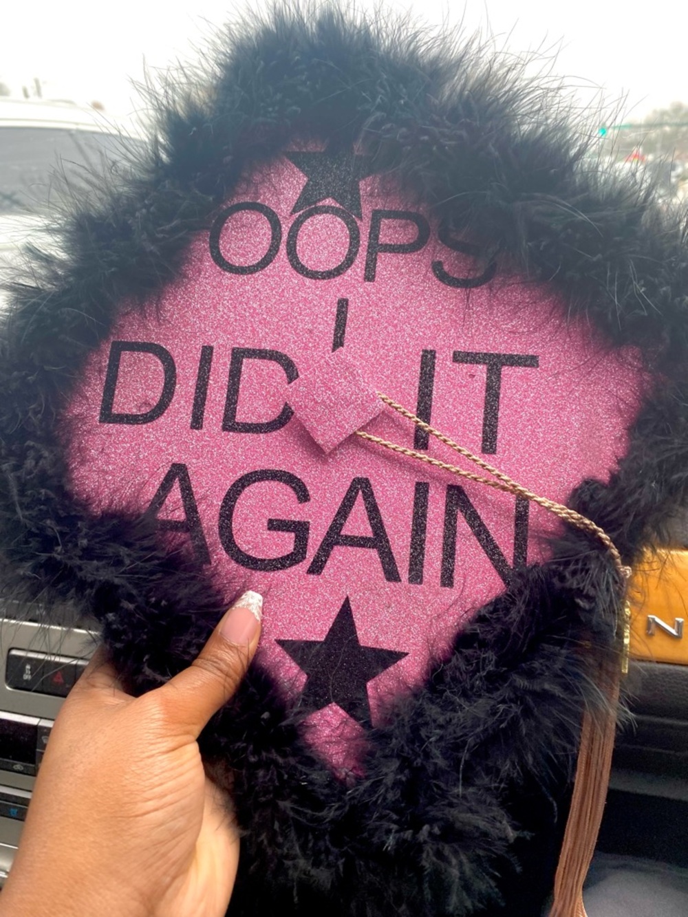 Pink Glitter "Oops I Did It Again" Fur-Trim Clutch